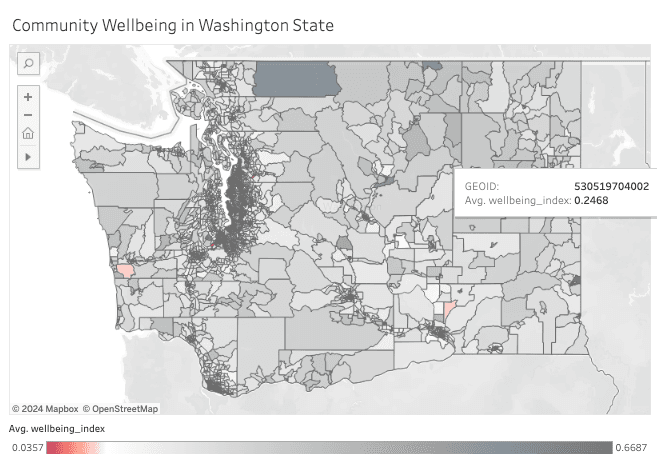 Published WellTrend map of community wellbeing indicators across Washington State